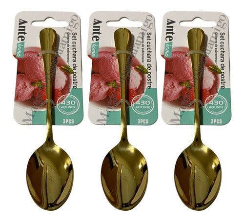 Set 3 Cucharas Para Postre Acero Inoxidable Dorada (pack3) Dorado