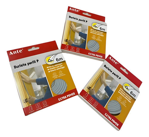 Burlete Perfil P Aislante Térmico Puertas, Ventanas 6m Pack3 Gris
