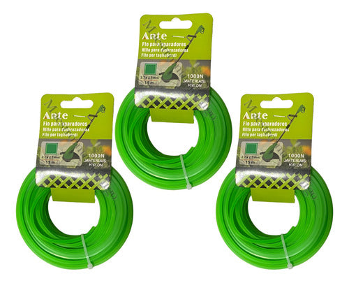Nylon Orilladora Desbrozadora Corta Pasto 2,7mm X 15m Pack3 Verde