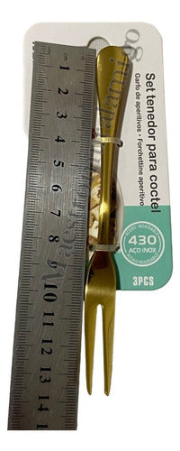 Set 3 Tenedores Para Cóctel 100% Acero Inoxidable 430 Dorado