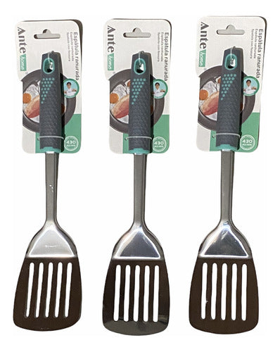 Espátula Ranurada De Cocina Acero Inoxidable N430 (pack 3) Gris/esmeralda