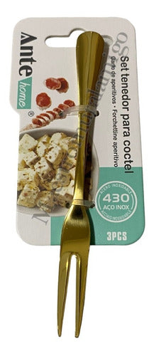 Set 3 Tenedores Para Cóctel 100% Acero Inoxidable 430 Dorado