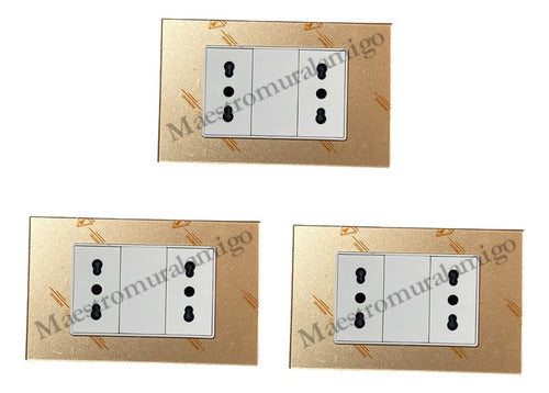 Tomacorriente Doble 9/12 16a 250v Certificad C Fuego D Pack3 Dorado