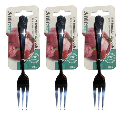 Set 6 Tenedores Postre 100% Acero Inoxidable N430 Pack 3 Lis Plateado
