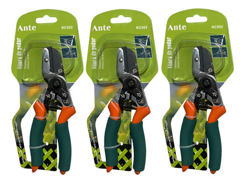 Tijera Podar Jardin Huerto Cocodril Filo Acero Forjado Pack3 Naranja