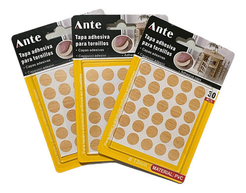 Tapa Adhesiva Para Tornillo 13mm Pvc Color Madera 30ps Pack3