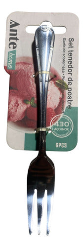 Set 6 Tenedores Postre Evento 100% Acero Inoxidable N430 Dis Plateado