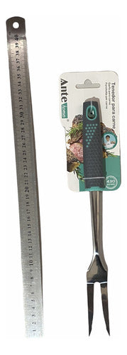 Tenedor Para Carne Trinche Cocina 100% Acero Inoxidable N430 Gris/esmeralda
