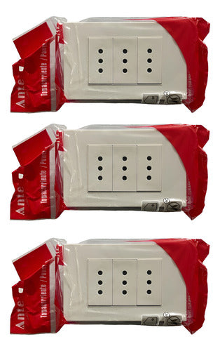 Tomacorriente Triple 9/12 10a 250v Certificado C Fuego Pack3 Blanco