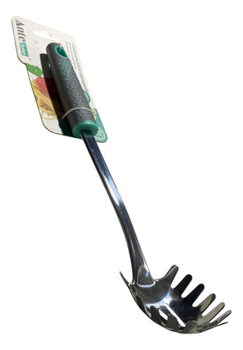 Cuchara Para Espaguetis Tallarin Fideo Acero Inox N430 Pack2 Gris/esmeralda