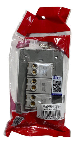 Interruptor Triple 9/12 16a 250v Certificado Resist Fuego Tv Blanco