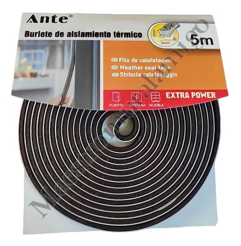 Burlete Aislante Térmico Puertas Ventanas Pelo Cafe 5mx9x5mm Gris