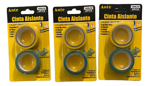 Cinta Aislante Colores (3 Packs) / 2 Huinchas De 18mmx5m C/u Amarillo Y Verde Dos Cintas
