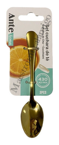 Set 3 Cucharas Para Te Dorada 100% Acero Inoxidable Nivel430 Dorado