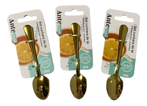 Set 3 Cucharas Te Dorada 100% Acero Inoxidable Nivel430 Pak3 Dorado