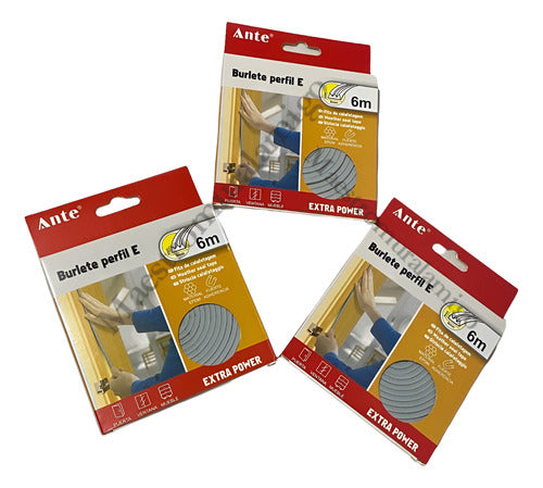 Burlete Perfil E Aislante Térmico Puertas, Ventanas 6m Pack3 Gris