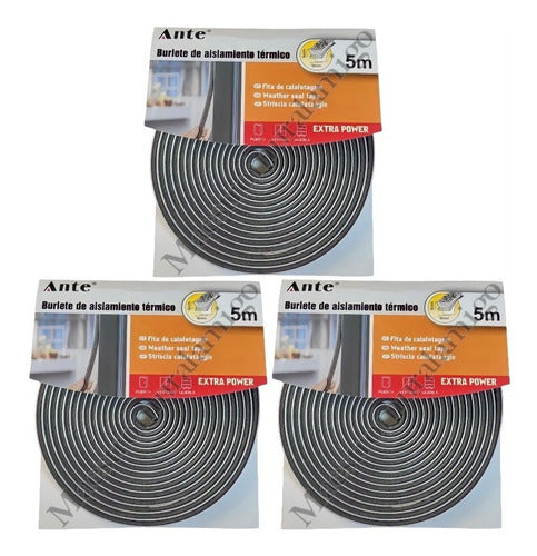 Burlete Aislante Térmico Puertas Ventanas Pelo Gris 5m Pack3 Gris