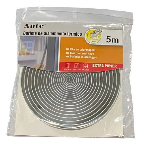 Burlete Aislante Térmico Puertas Ventana Pelo Gris 5mx13x6mm Gris