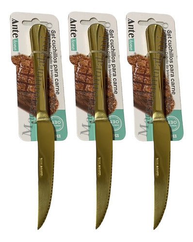 Set 2 Cuchillos Para Carne 100% Acero Inoxidable Dorado Pak3 Dorado