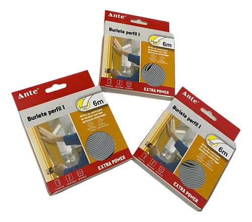 Burlete Perfil I Aislante Térmico Puertas, Ventanas 6m Pack3 Gris