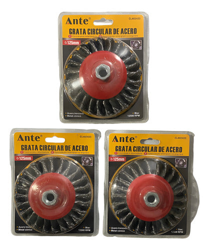 Cepillo Para Amoladora De Acero 125mm Grata Esmeril Pack 3 Rojo