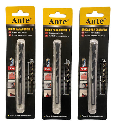 Broca Para Hormigon Concreto 10mm Punta Car. Tungsteno Pack3