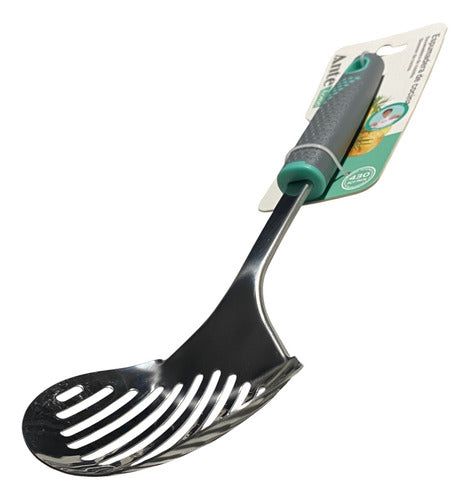 Espumadera Cocina Acero Inoxi N430 Oval Antideslizante Pack3 Gris/esmeralda