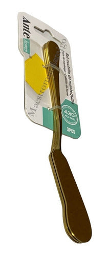 Set 3 Cuchillos Para Mantequilla 100% Acero Inoxidable Dorad Dorado