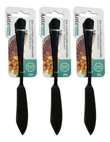 Set 3 Cuchillos Para Pescado 100% Acero Inoxidable 430 Pack3 Plateado