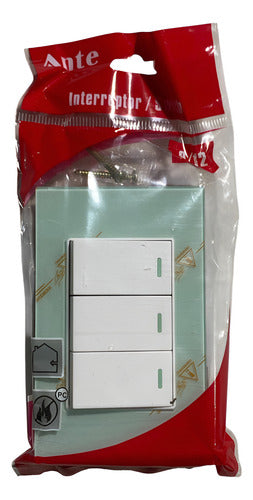 Interruptor Triple 9/12 16a 250v Certificado Resist Fuego Tv Blanco