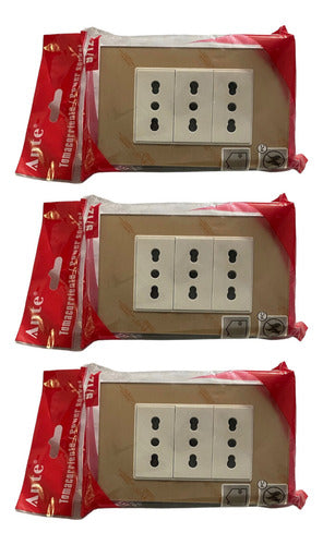 Tomacorriente Triple 9/12 16a 250v Sec Contra Fuego D Pack 3 Dorado
