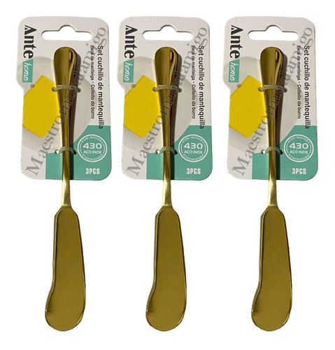 Set 3 Cuchillos Para Mantequilla Acero Inoxidable Dorad Pak3 Dorado