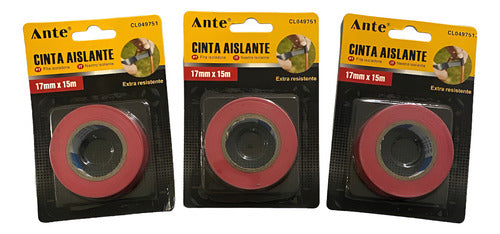 Cinta Aislante Roja Huincha Aisladora 17mmx15m Pack 3 Fuerte Rojo Lisa