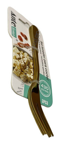 Set 3 Tenedores Para Cóctel 100% Acero Inoxidable 430 Dorado