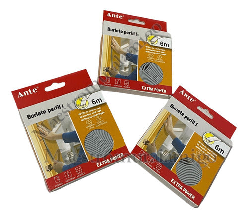 Burlete Perfil I Aislante Térmico Puertas, Ventanas 6m Pack3 Gris