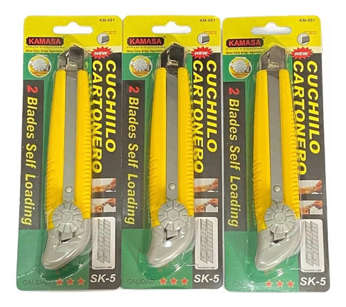Corta Carton Exacto Cuchillo Cartonero + 2 Repuesto Pack3