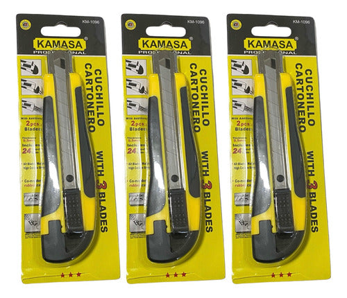 Corta Carton Exacto Cartonero Con Goma +2 Repuesto (pack3)
