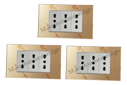 Tomacorriente Triple 9/12 16a 250v Sec Contra Fuego D Pack 3 Dorado