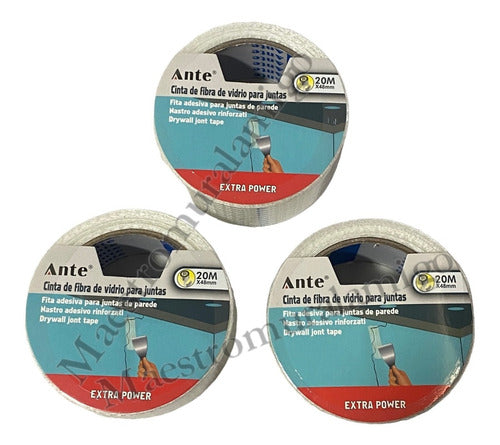 Cinta De Fibra Junta Pared Adhesiva Ex Fuerte 20mx48mm Pack3