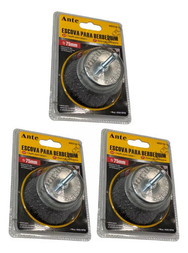 Cepillo Grata Escobilla Acero Taladro 75mm 4500 Rpm Pack3