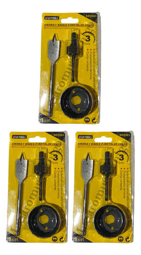 Set Sierra Copa Kit 3pzas Instalacion Cerradura Chapa Pack3