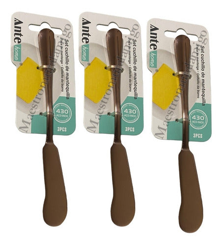 Set 3 Cuchillos Para Mantequilla 100% Acero Inox Bronc Pack3 Bronce Rosa