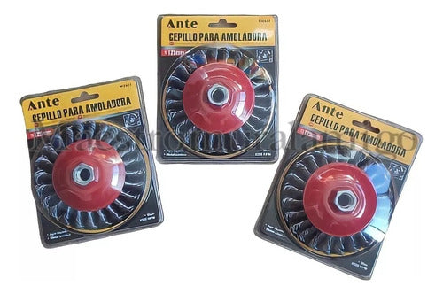 Cepillo Para Amoladora De Acero 125mm Grata Esmeril Pack 3 Rojo