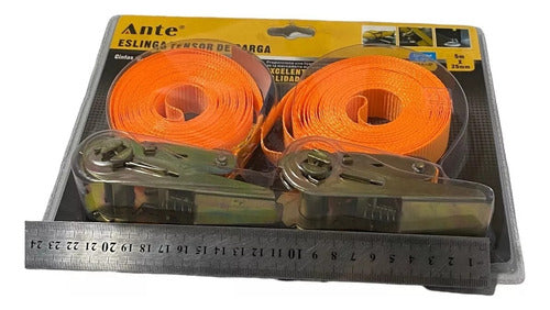 Eslinga De Amarre Con Tensor 5mx25mm Cap. 122/245 Kgs Correa Naranja