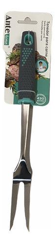 Tenedor Carne Trinche Cocina 100% Acero Inoxidable 430 Pack3 Gris/esmeralda