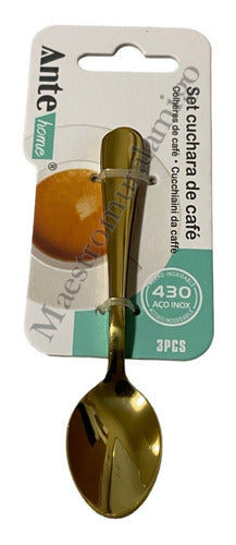Set 3 Cucharas Para Café 100% Acero Inoxidable N430 Dorada Dorado