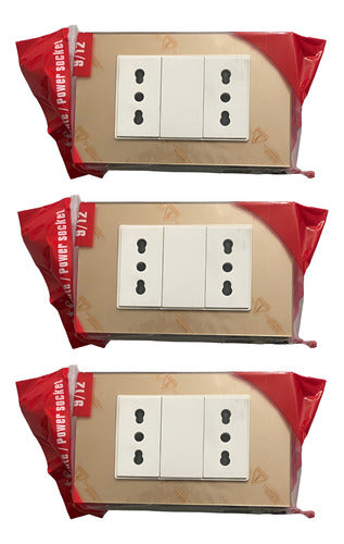 Tomacorriente Doble 9/12 16a 250v Certificad C Fuego D Pack3 Dorado