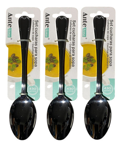 Set 3 Cucharas Para Sopa 100% Acero Inoxidable #430 Pack 3 Plateado
