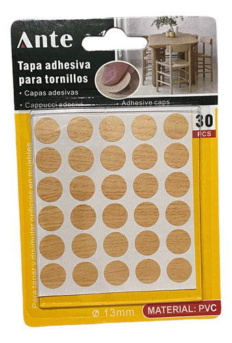 Tapa Adhesiva Para Tornillos 13 Mm De Pvc Color Madera 30pcs