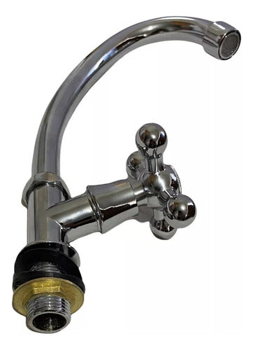 Llave De Un Agua Para Lavaplato , Manilla Y Tuerca Metalica Plateado Brillante